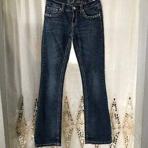 Sexy LA Idol USA low rise blue denim with rhinestone embellishments jeans Sz 5